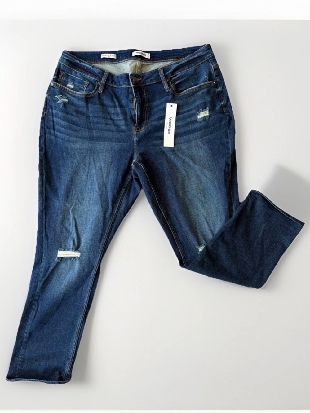 Vigoss Thompson Tomboy Jeans Women's 18 Distressed Skinny Whiskered Medium Wash